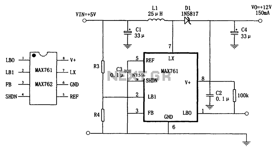 5V  12V boost power supply MAX761 circuit