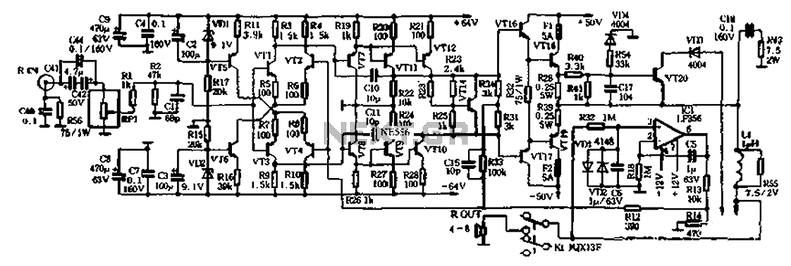 2x150W no large loop feedback hi-fi amplifier circuit