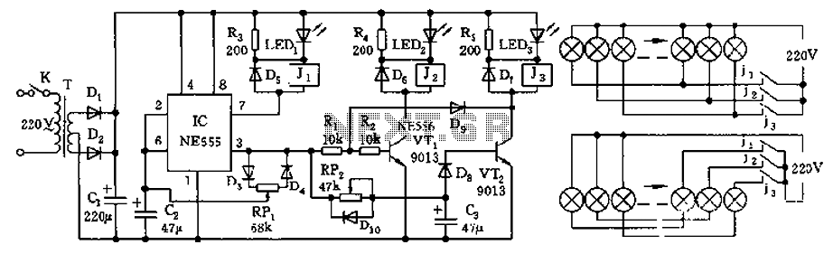 555 Rock lantern controller circuit diagram