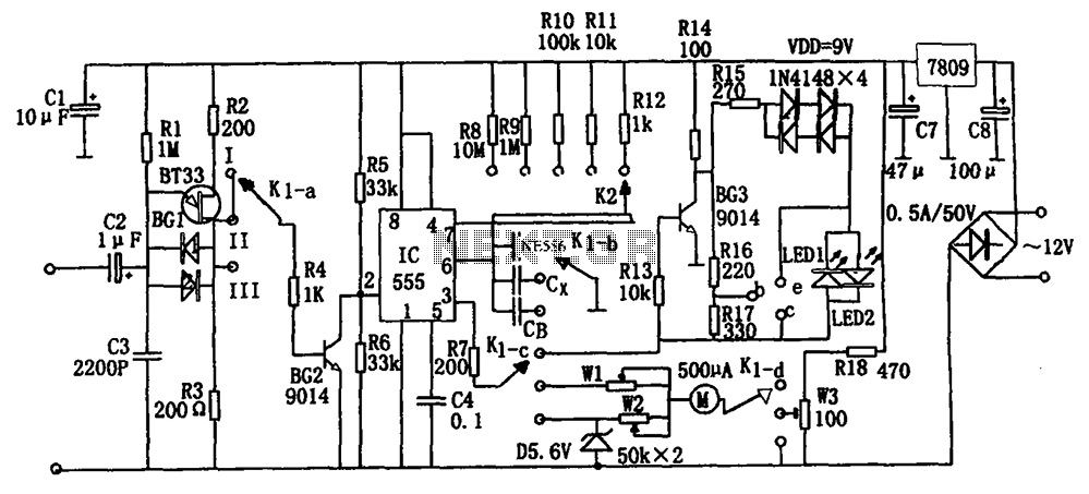 555 capacitance frequency transistor-line detector circuit