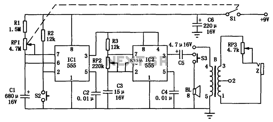 555 consisting of portable electronic timing hypnosis massage circuit