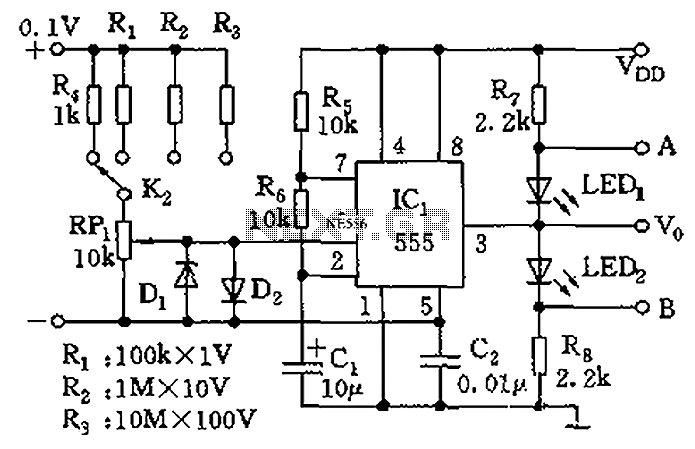 555 meter circuit diagram of a DC voltage