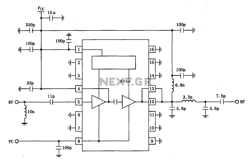 830MHz RF2104 power amplifier schematic circuit configuration – Circuit Schematic