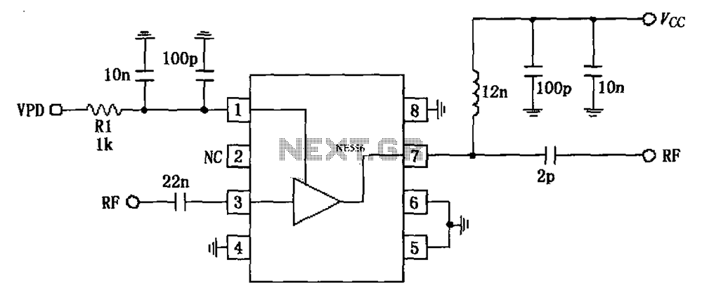 880MHz low-noise amplifier application circuit composed of RF2347 – Circuit Schematic