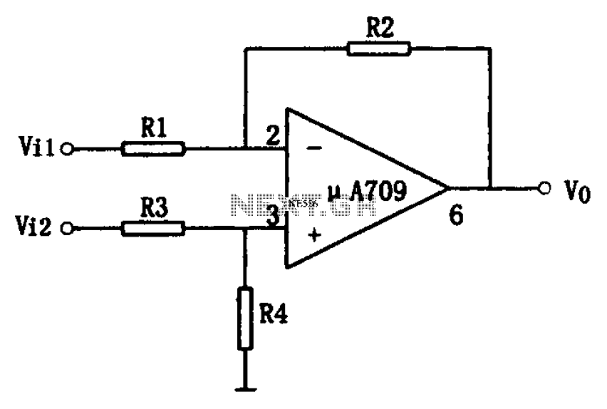 A709 a simple differential amplifier circuit diagram