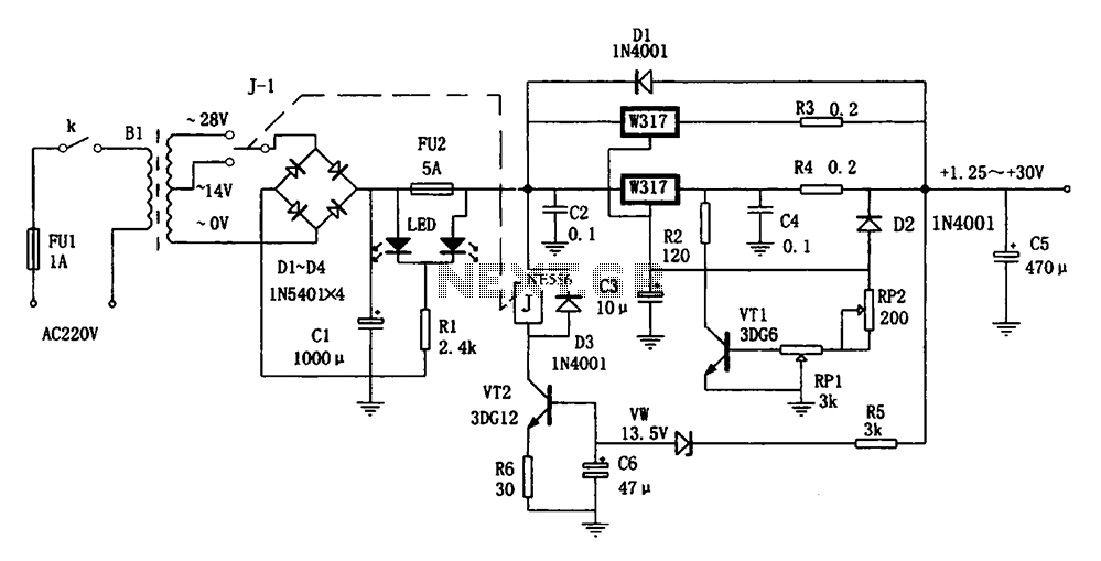 Adaptive configuration LM317 adjustable power supply