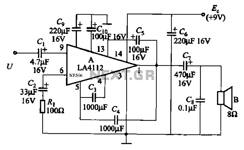 Audio power amplifier circuit LA4112 composition
