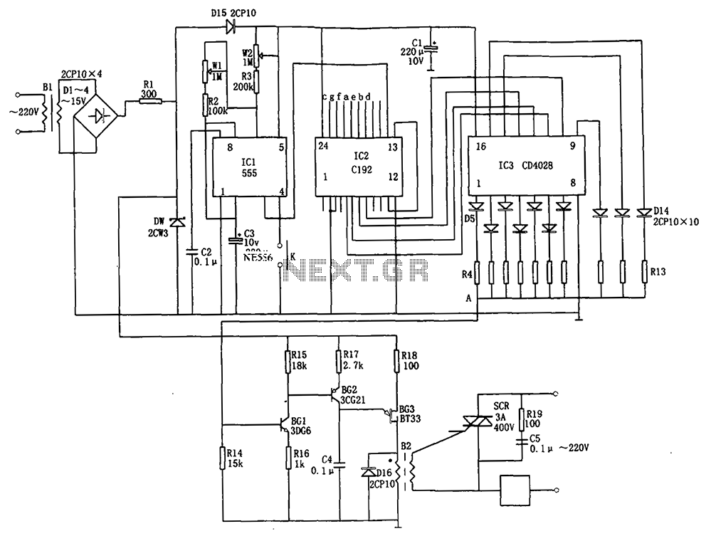 Automatic conversion l0 wind speed controller C192 555 CD4028 circuit