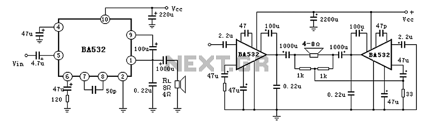 BA532 Amplifier circuit diagram – Circuit Schematic