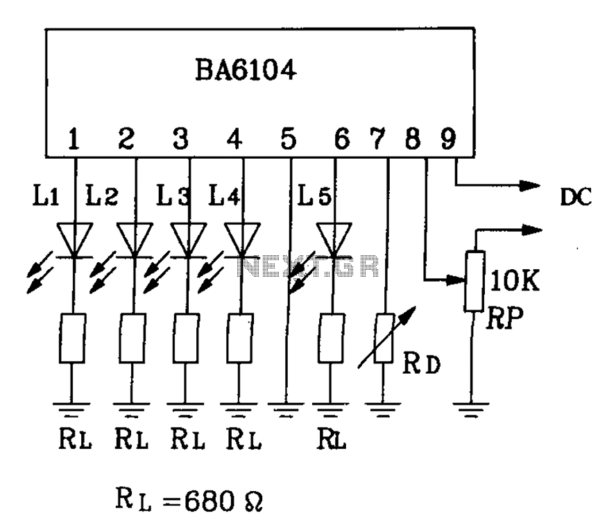 BA6104 Five-digit LED level meter driver IC Basic Application Circuit