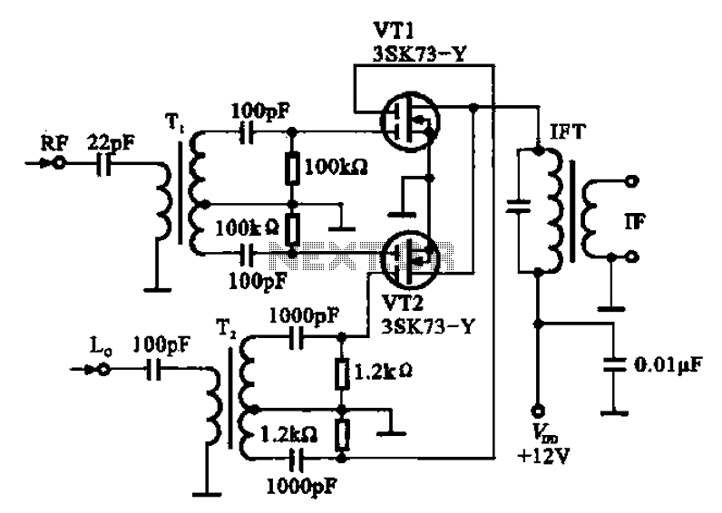 Balanced mixer circuit consisting of two dual-gate field effect transistor formed