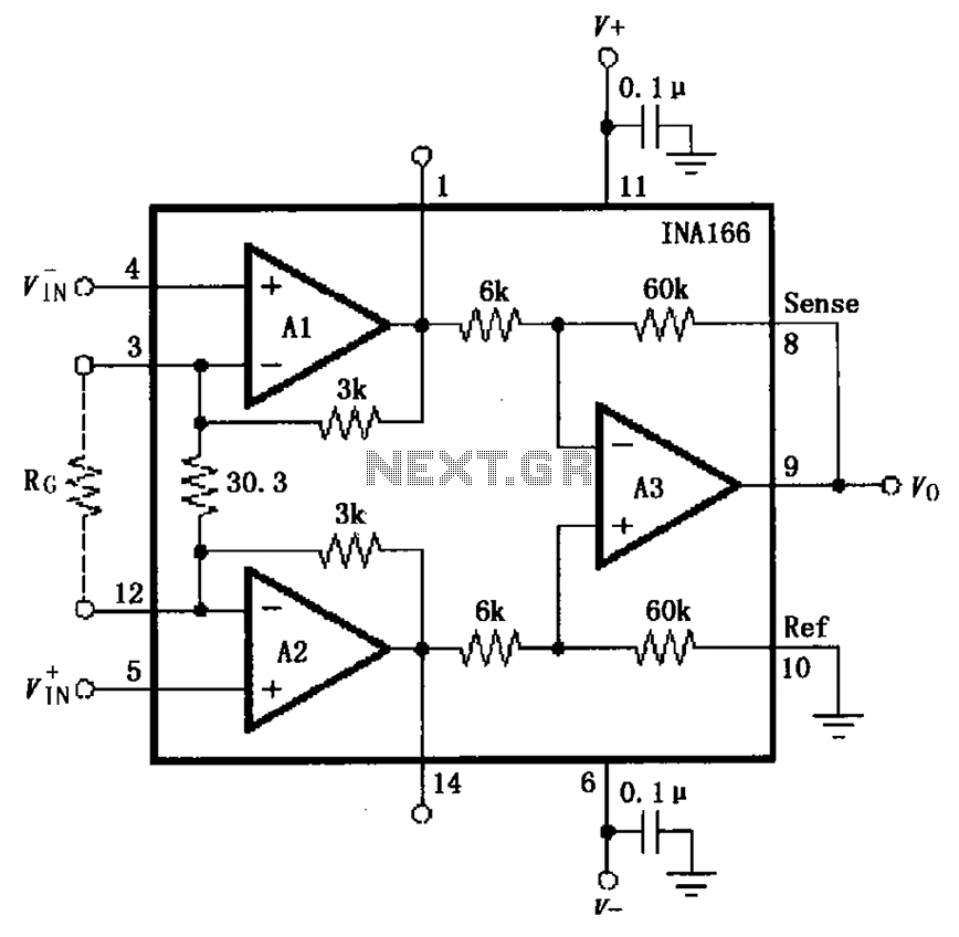 Basic circuit diagram connection of signal and power INA166 – Circuit Schematic