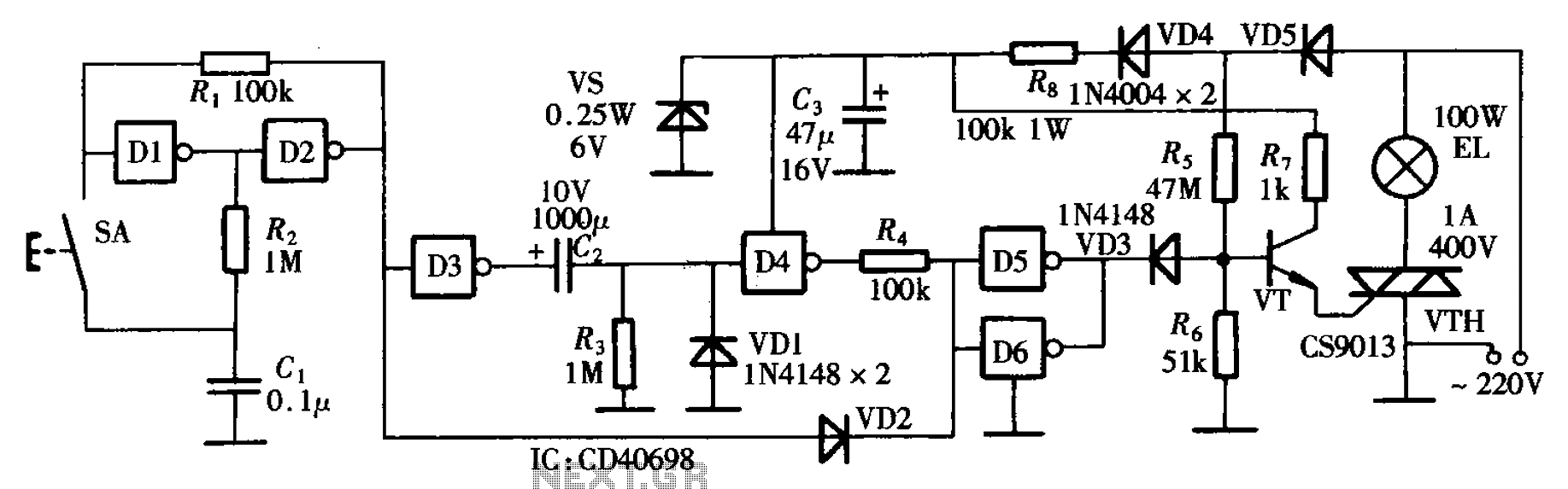 Bedside lamp gates as delay circuit