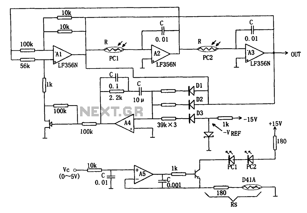 Broadband sine wave voltage controlled oscillator circuit diagram LF356N