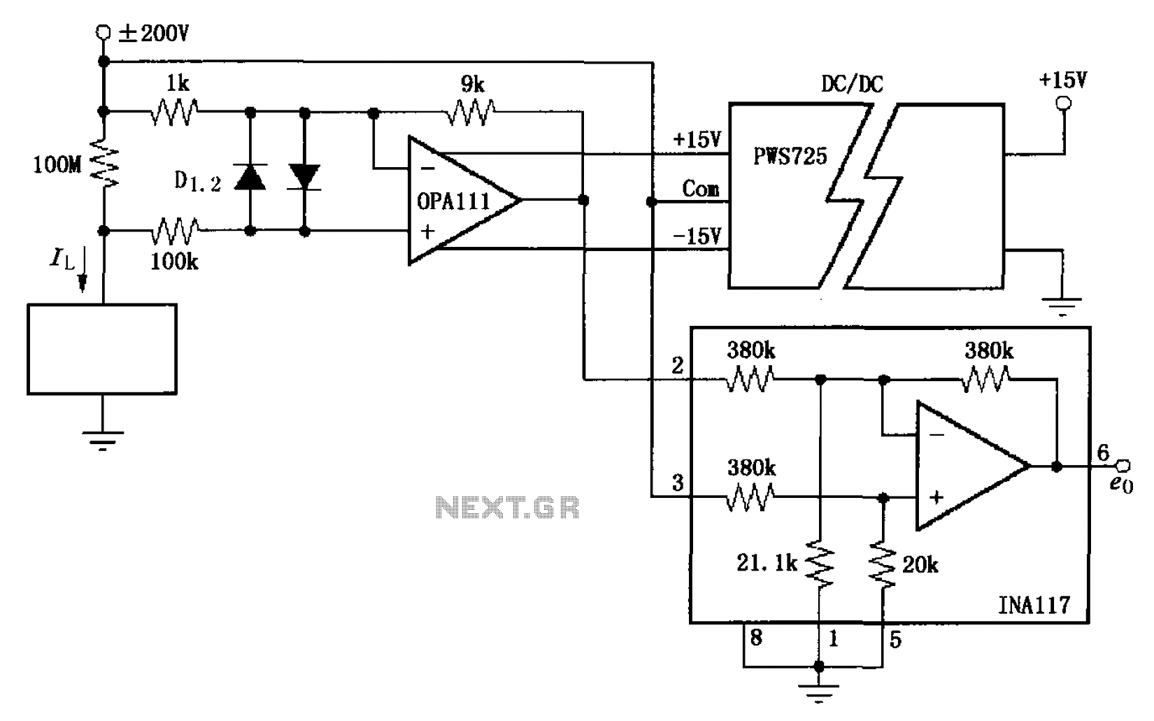 Buffer leakage current measurement circuit diagram OPA111 INA117