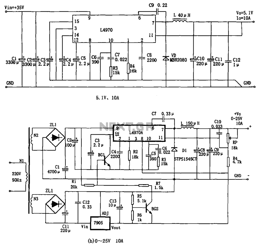 By the high-power switching power supply L4970A