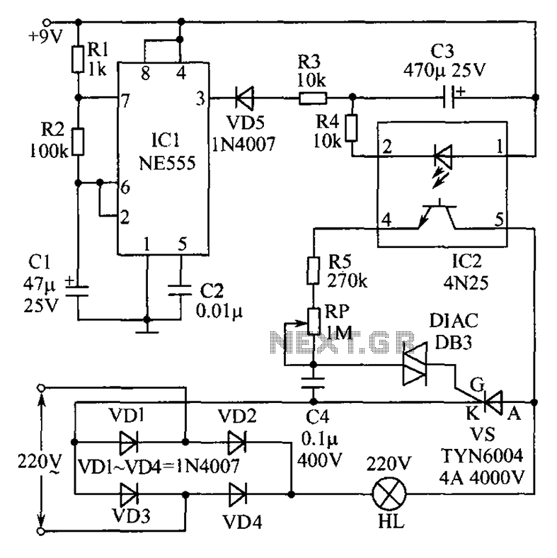Christmas lights consisting of a circuit diagram of optocoupler