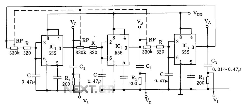 Closed-loop three-phase multivibrator