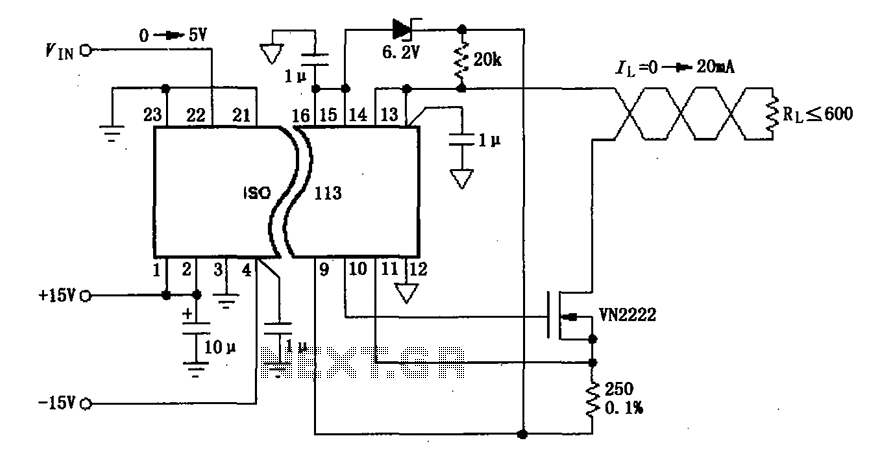 Constituted by the ISO113 0 ~ 20mA current loop isolation drive circuit diagram