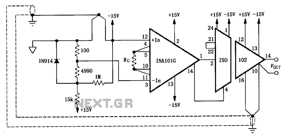 Eliminate loops cold junction compensation amplification circuit ISO102 INA101 circuit
