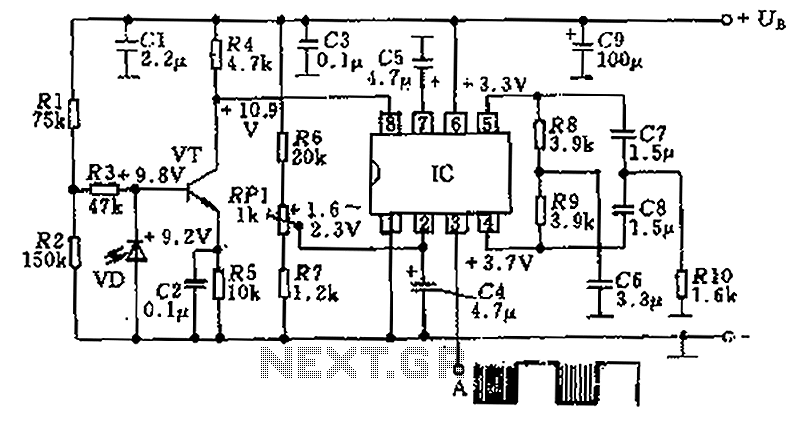 Infrared receiver circuit diagram with a pre-integrated amplifiers