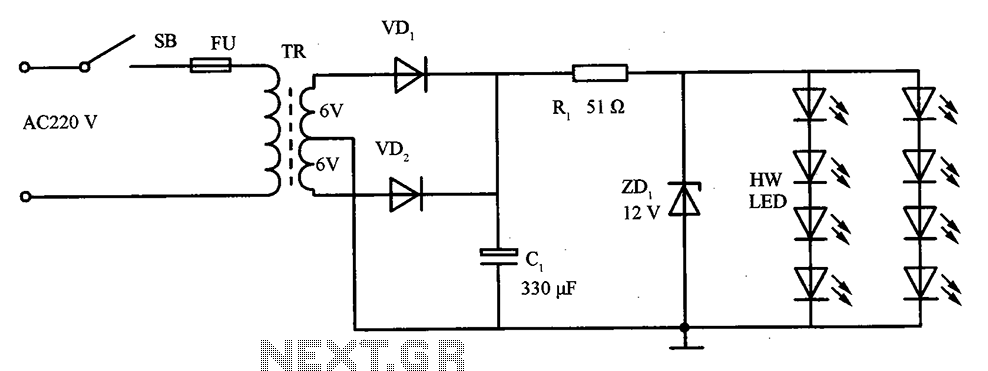 LED lights inside the refrigerator circuit diagram
