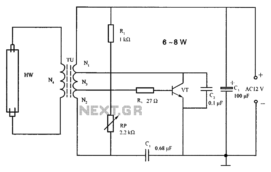 Lighting inverter circuit principle 6 ~ 8W fluorescent