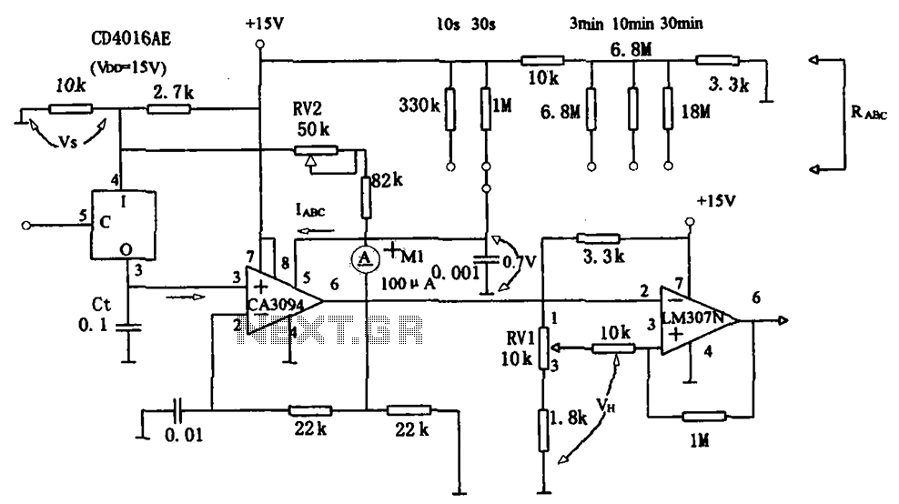 Long timed circuit diagram LM307N CA3094 circuit