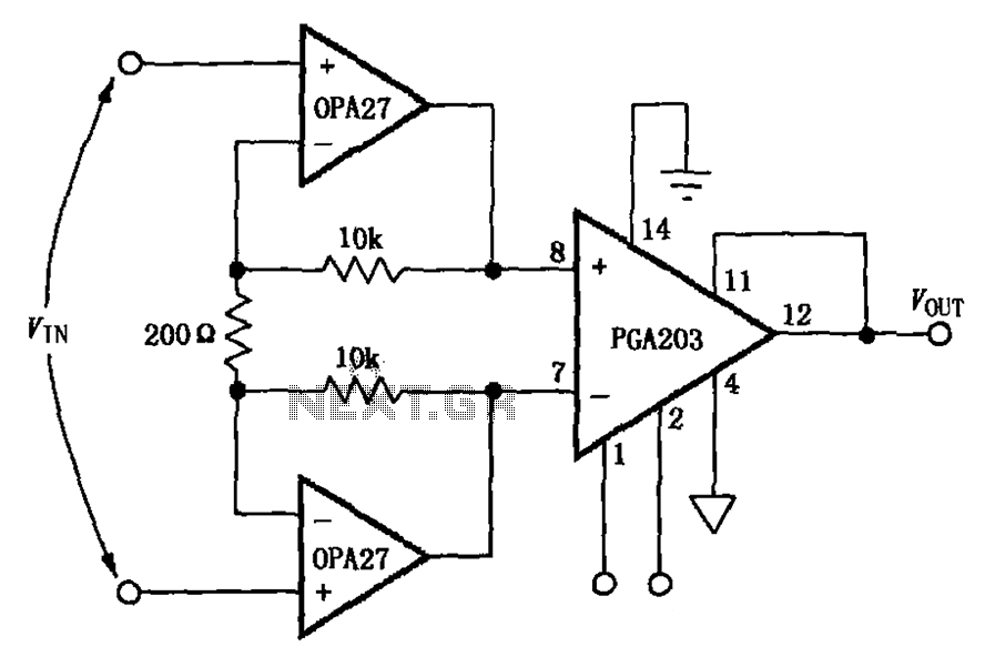 Low-noise differential amplifier circuit composed PGA203 and OPA27