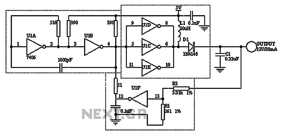Made with hex inverter DC DC converter circuit