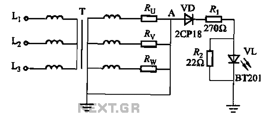 One of the three-phase AC power circuit neutral wire break alarm circuit