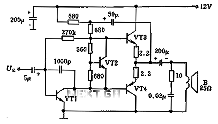 Overload protection circuit diagram of 25 ohm speaker