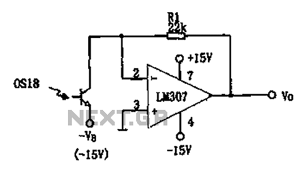 Photoreceiving circuit diagram LM307 amplifier configuration