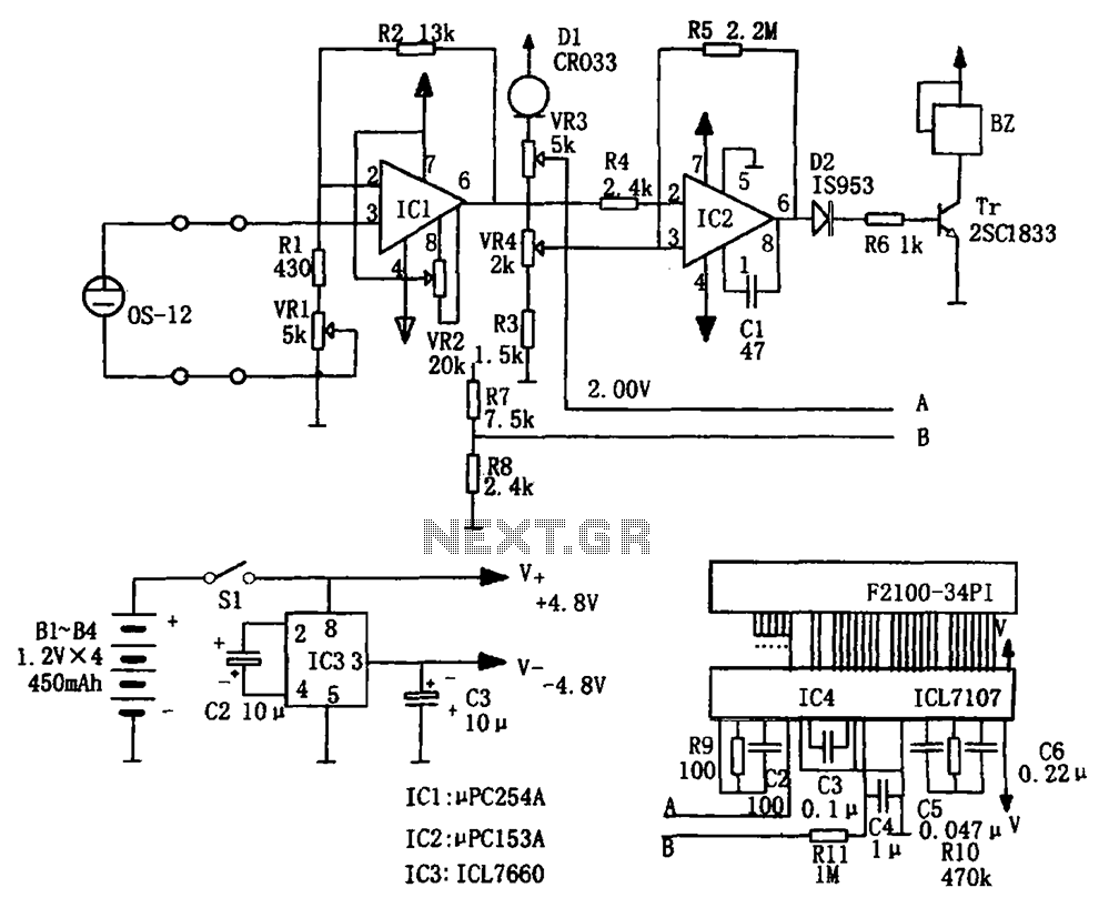 Portable hypoxia monitoring circuit ICL7660 PC254A PC153A circuit
