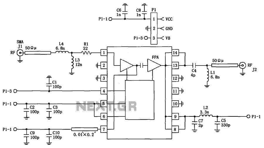 RF2103P schematic configuration of 915MHz RF amplifier