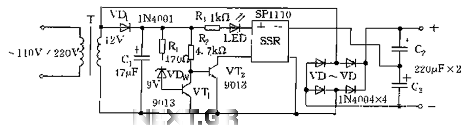 Schematic circuit diagram of low voltage and low voltage automatic conversion circuit