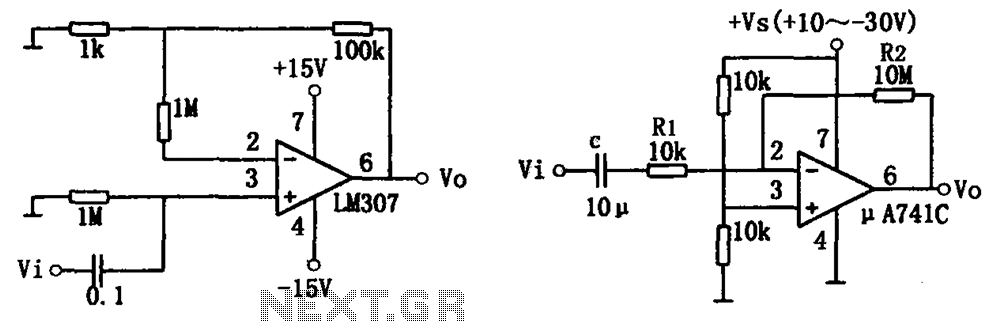 Simple audio amplifier LM307 A741