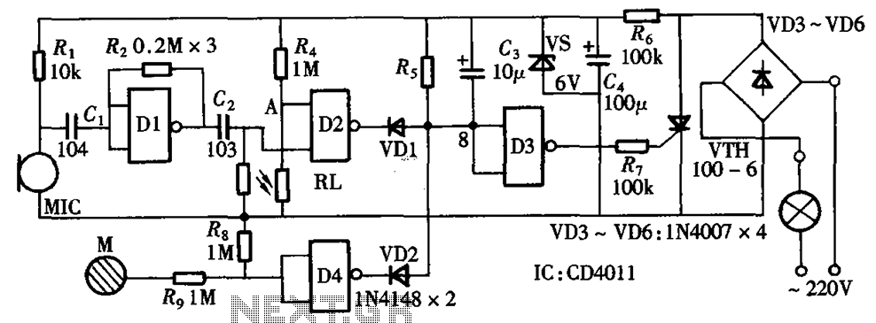 Sound and light control touch delay saving switch integrated circuit diagram