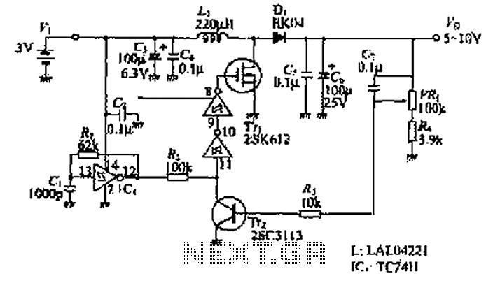Step-up switching power supply circuit diagram
