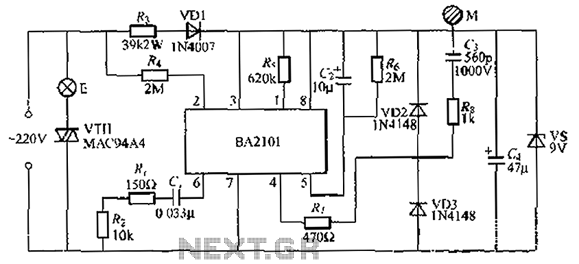 Stepping BA2101 touch dimmer light circuit