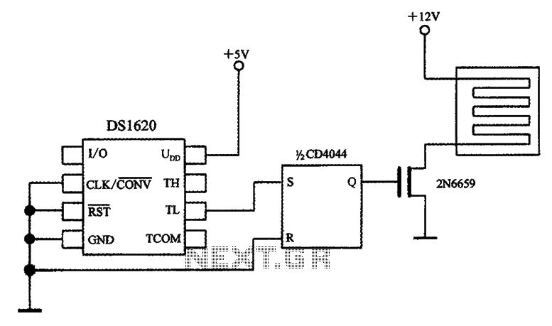 Temperature control circuit diagram with three-wire serial interface smart temperature sensors DS1620