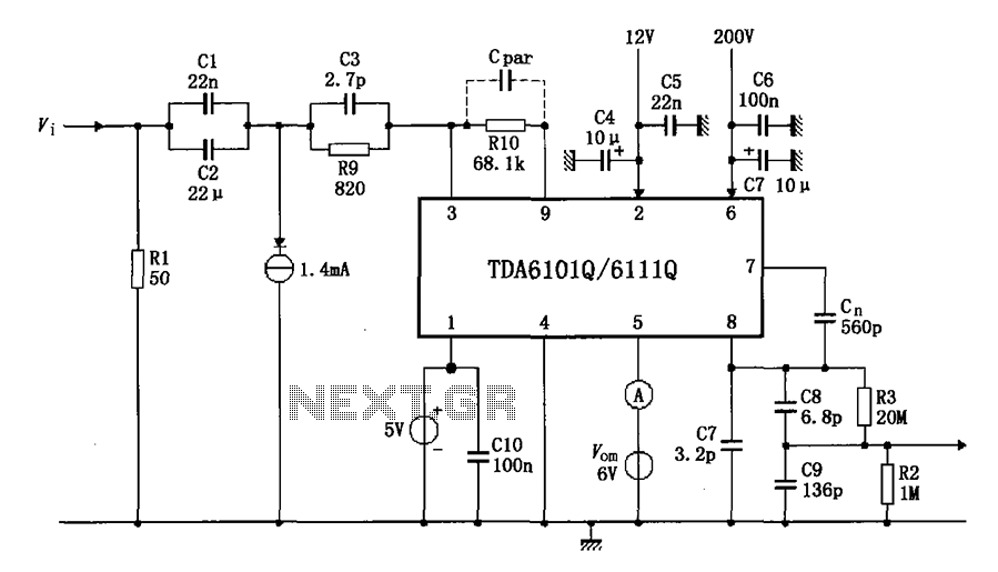 Test circuit diagram with feedback factor of 1 83 DA6101Q 6111Q circuit