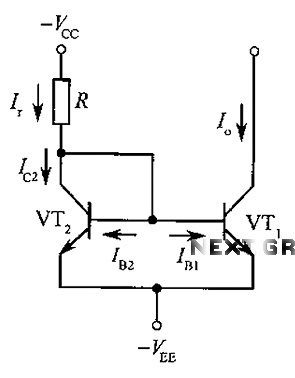 The basic circuit diagram of a constant current source mirror