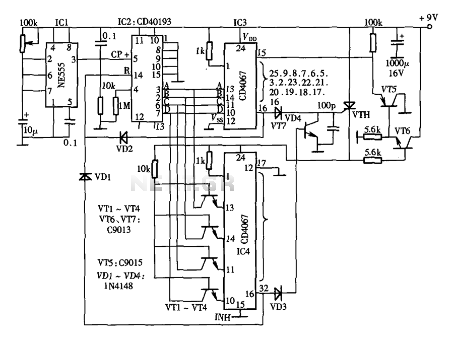 Thirty light water CNC circuit diagram CD4067 CD40193 NE555