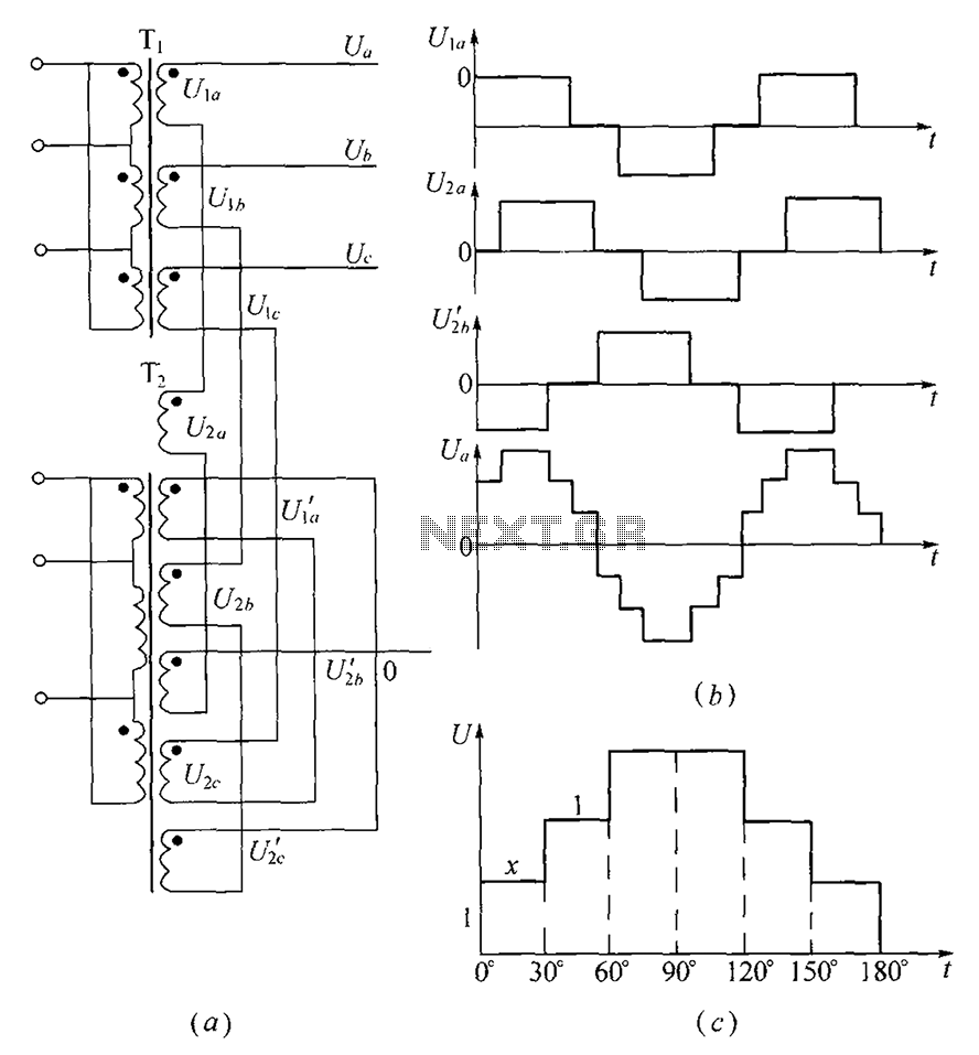 Three-phase step wave inverter output transformer winding connection and the output voltage waveform circuit