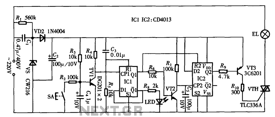 Touch delay switch circuit diagram CD4013 composed