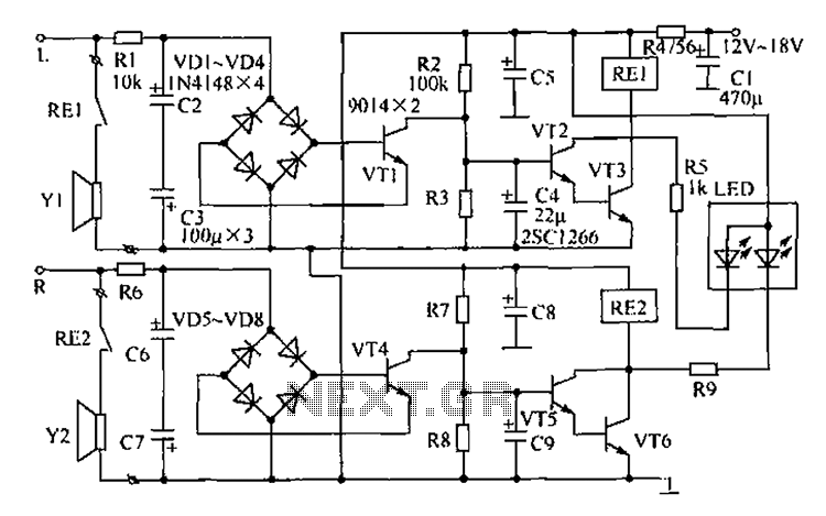 Two-channel speaker protection schematic