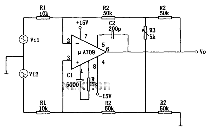 Variable gain differential amplifier circuit diagram A709