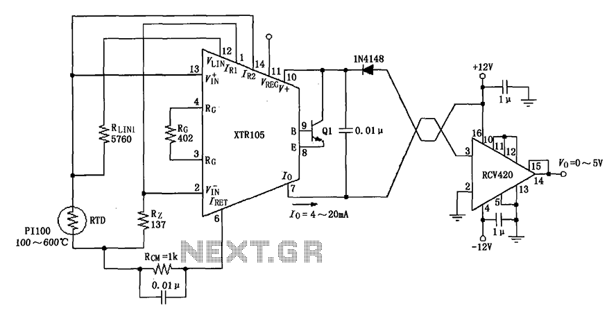 XTR105 RCV420 composed of 12V power transmission reception circuit diagram of the ring – Circuit Schematic