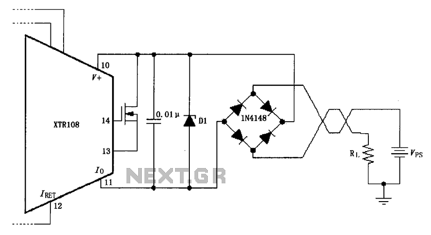 XTR108 reverse voltage and overvoltage protection circuit diagrams